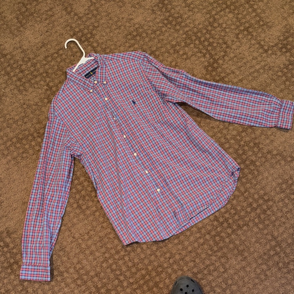 Ralph Lauren Men's Blue and Red Plaid Shirt